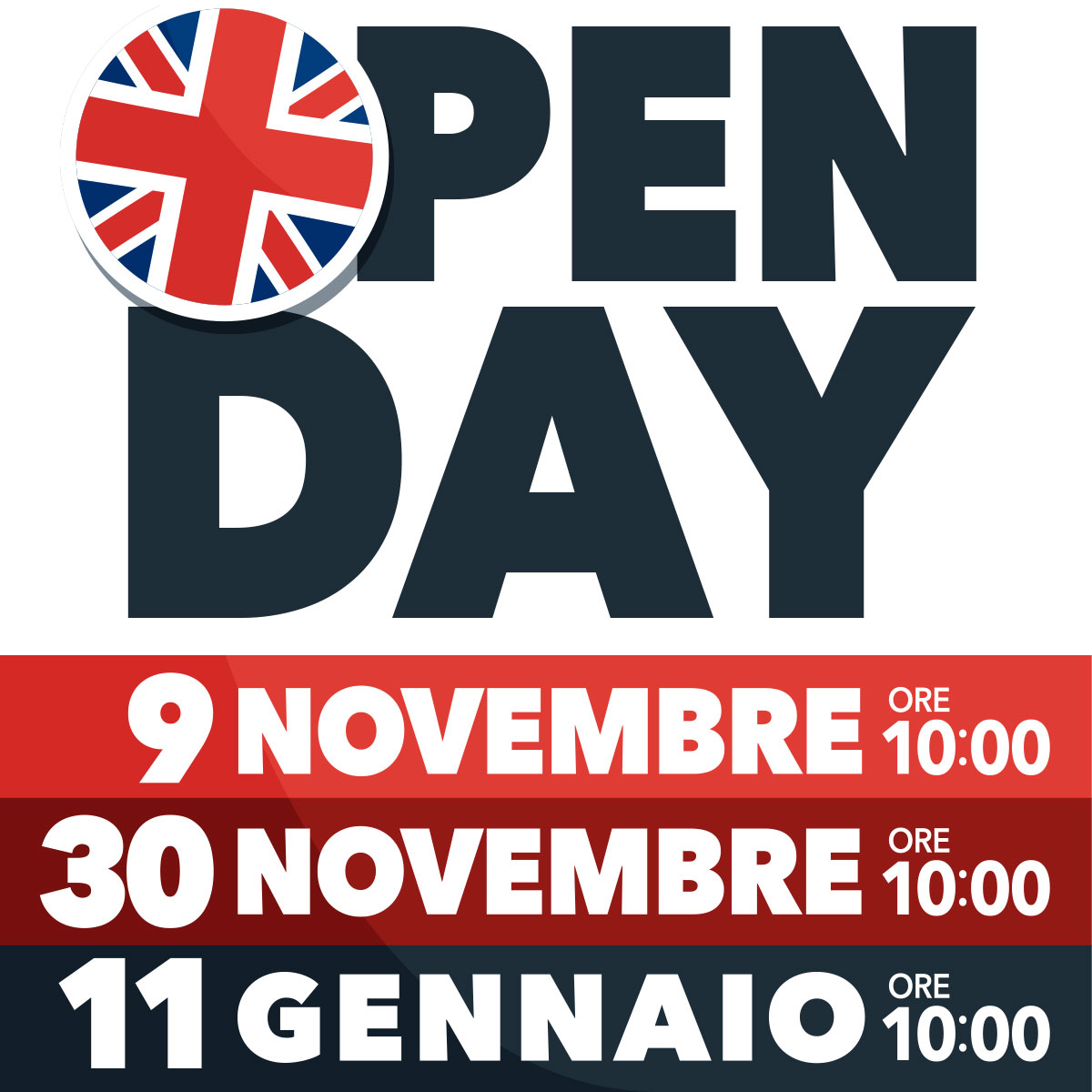 Open Day 9 e 30 novembre 2024, 11 gennaio 2025